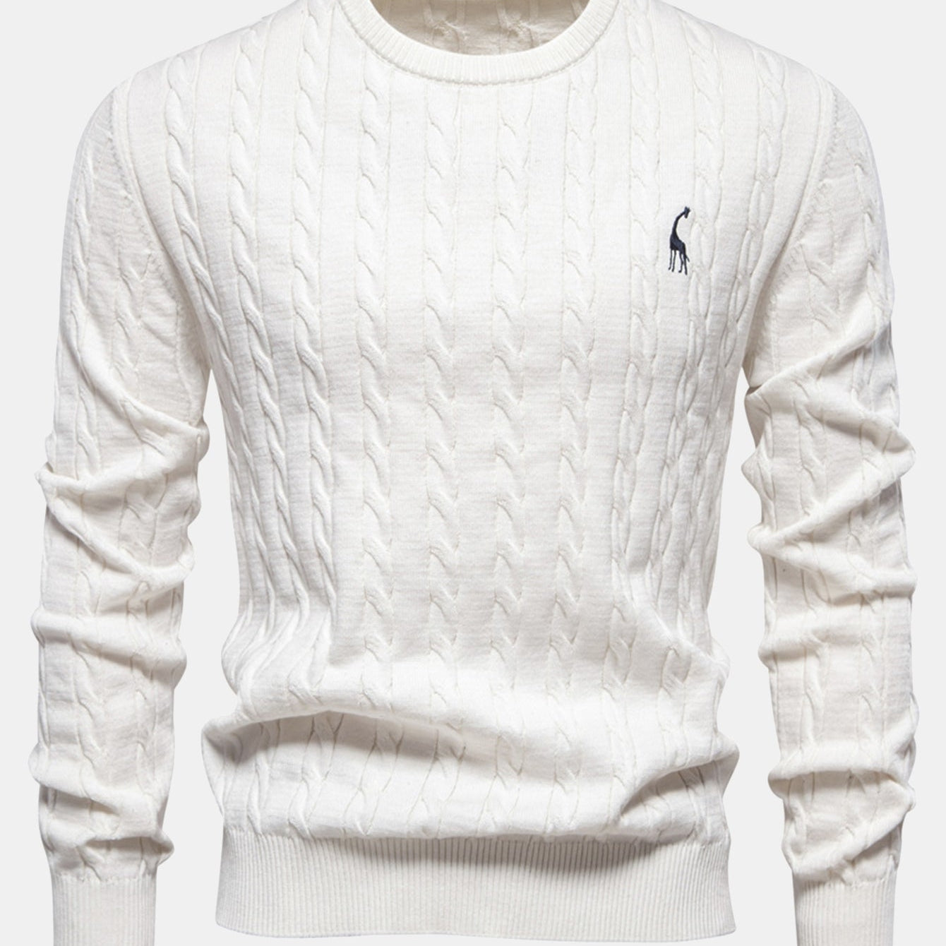 Rhys | Cable Knit Jacquard Sweater with Giraffe Embroidery