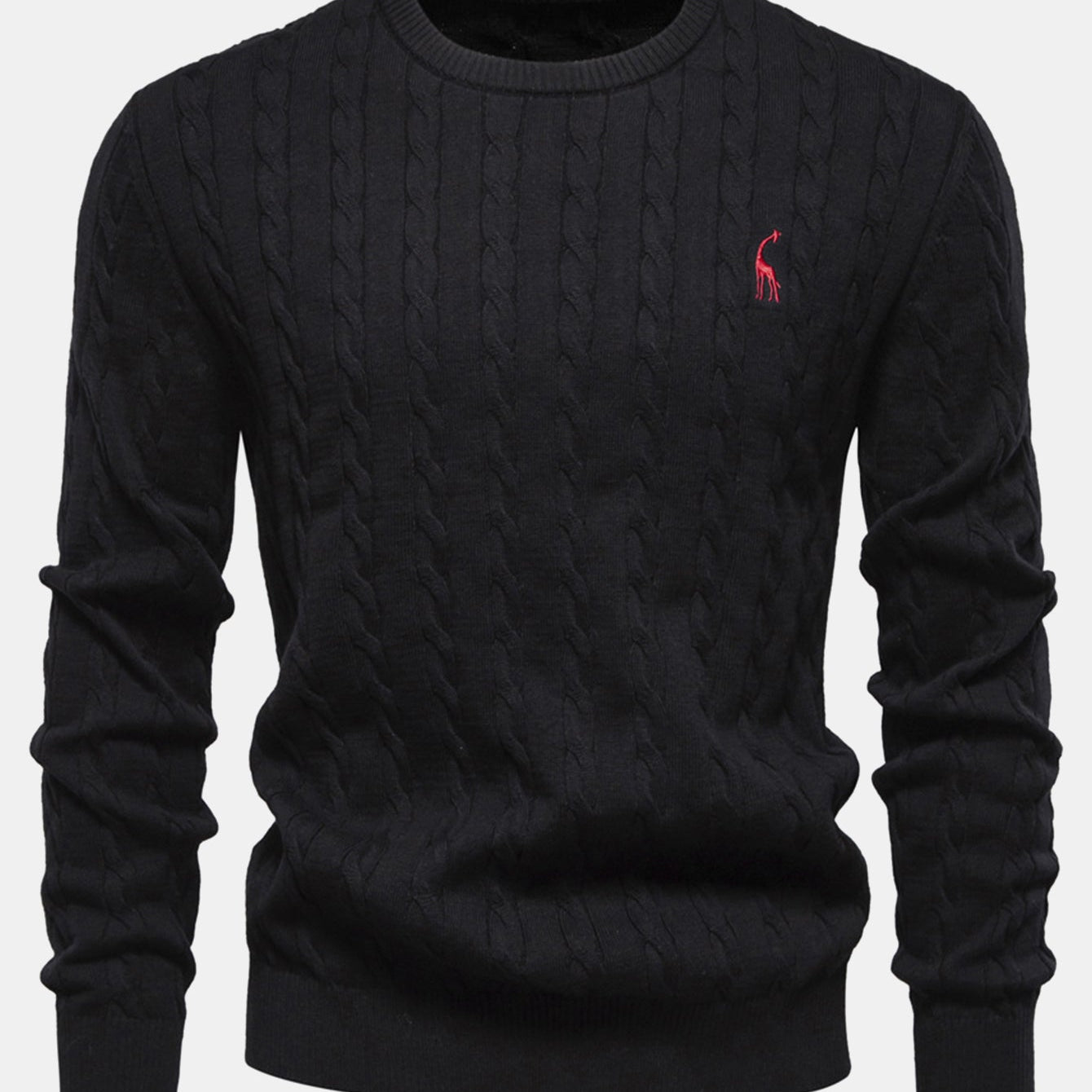 Rhys | Cable Knit Jacquard Sweater with Giraffe Embroidery