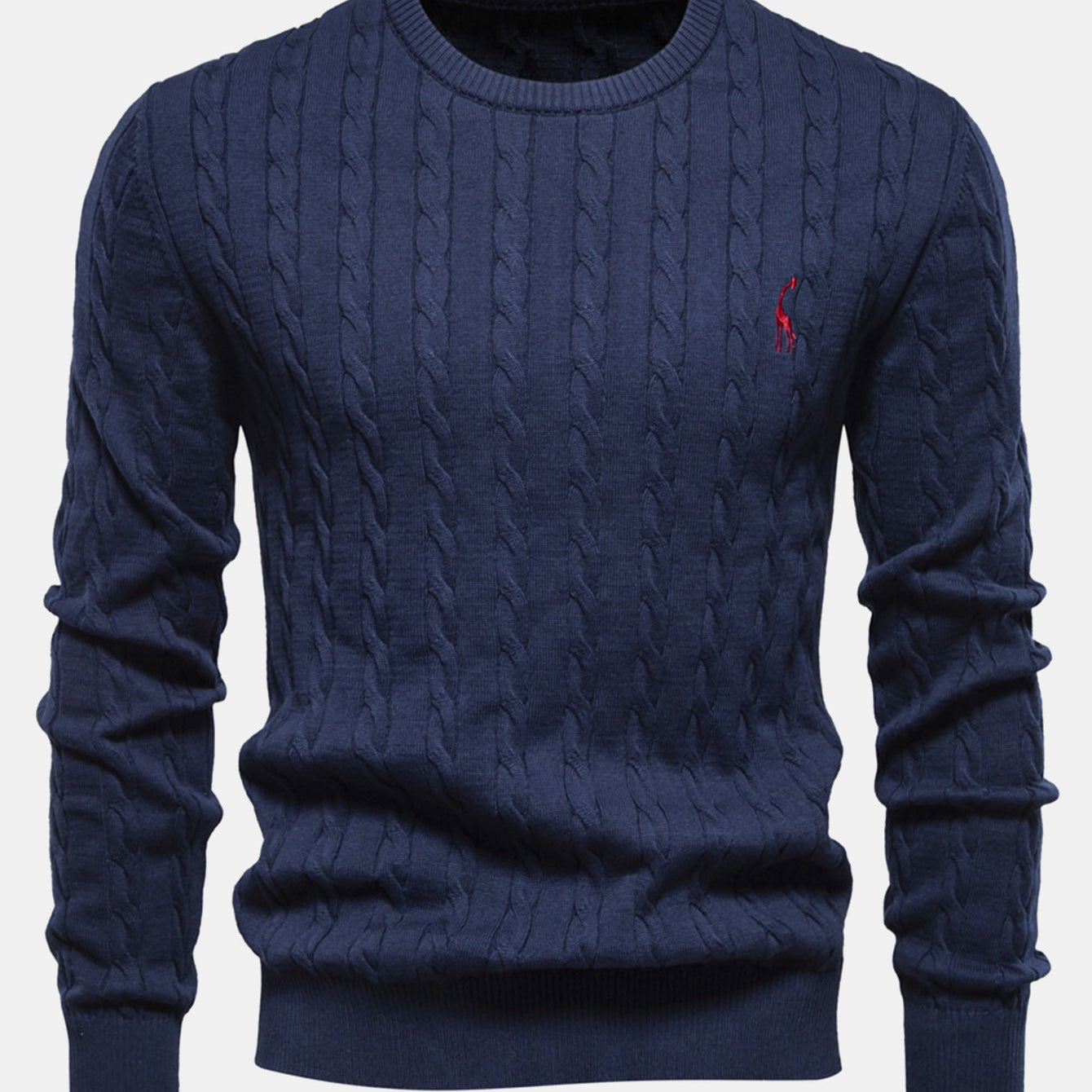 Rhys | Cable Knit Jacquard Sweater with Giraffe Embroidery