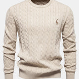 Rhys | Cable Knit Jacquard Sweater with Giraffe Embroidery