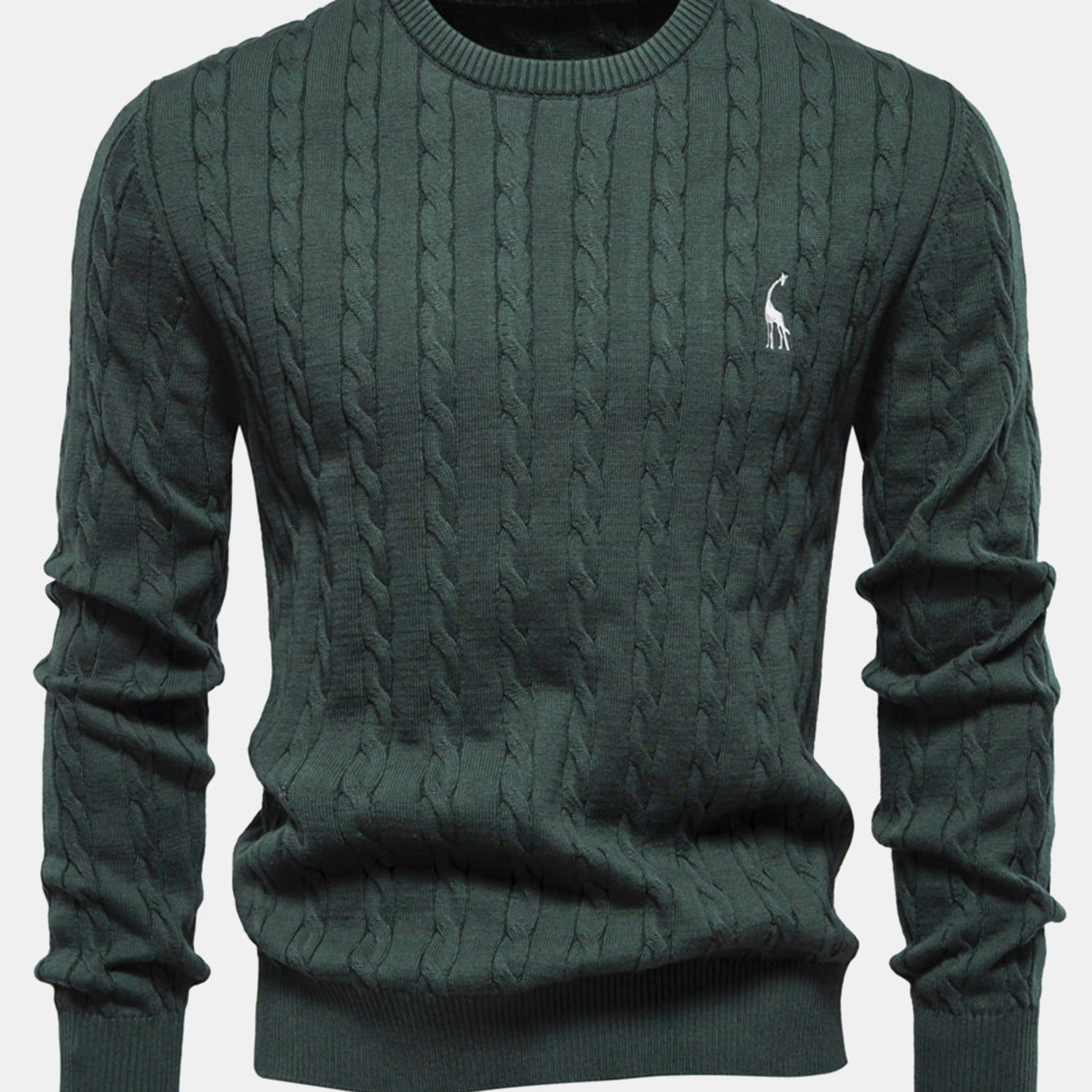 Rhys | Cable Knit Jacquard Sweater with Giraffe Embroidery