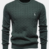 Rhys | Cable Knit Jacquard Sweater with Giraffe Embroidery
