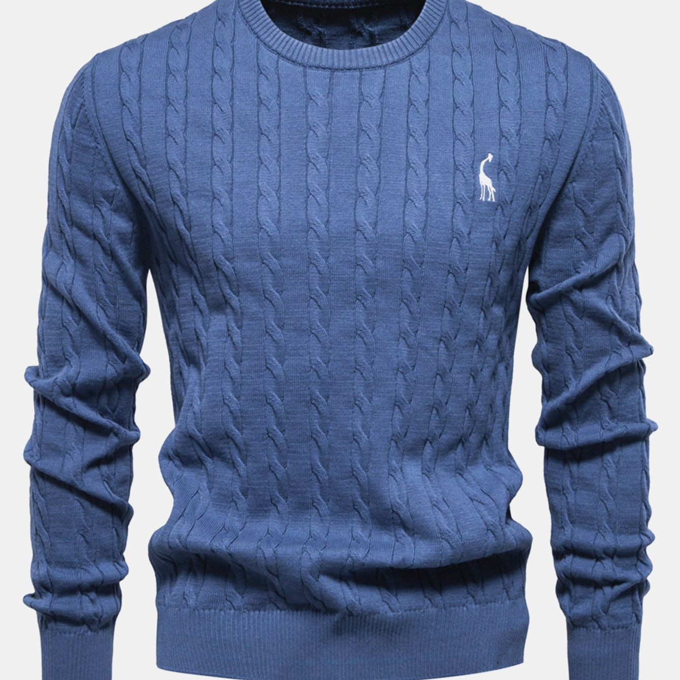 Rhys | Cable Knit Jacquard Sweater with Giraffe Embroidery