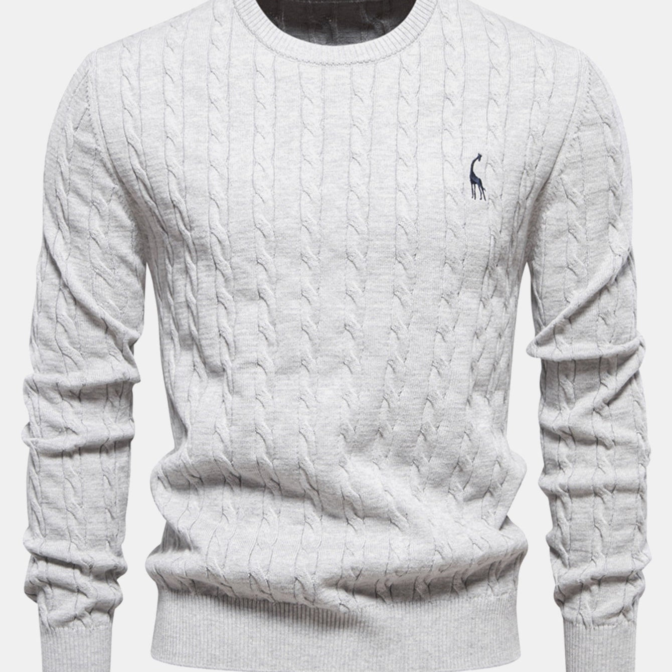 Rhys | Cable Knit Jacquard Sweater with Giraffe Embroidery