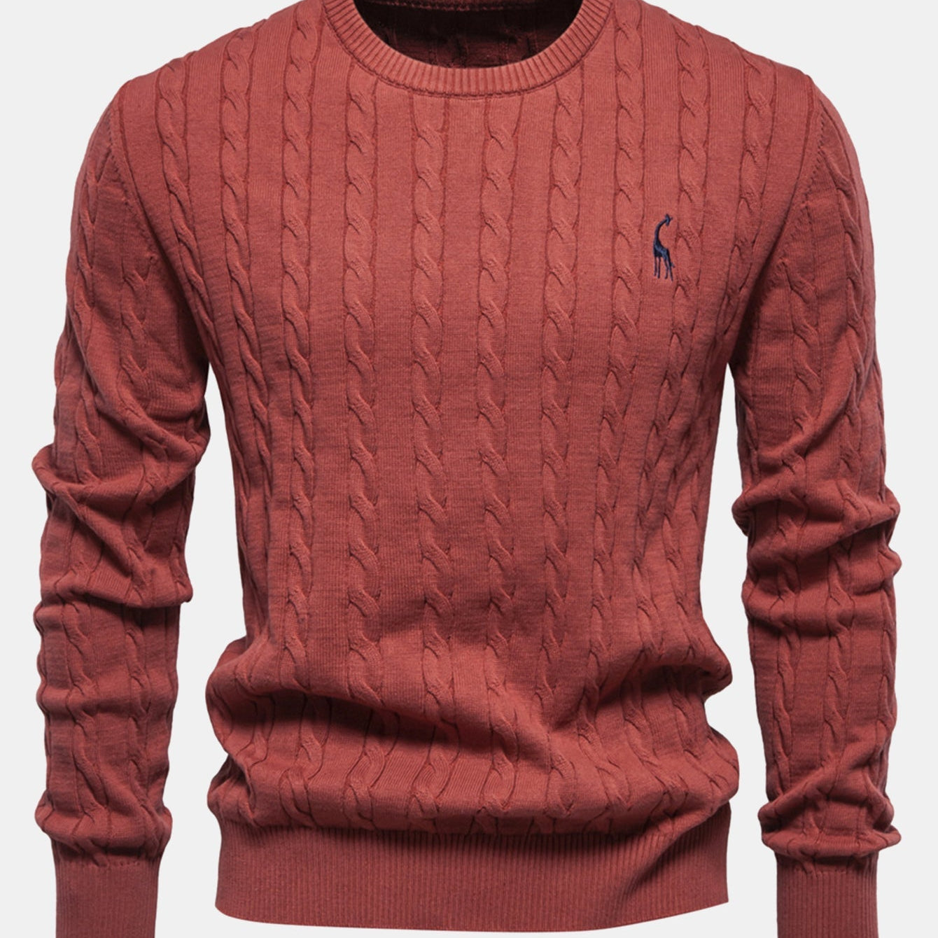 Rhys | Cable Knit Jacquard Sweater with Giraffe Embroidery