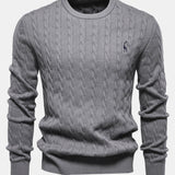 Rhys | Cable Knit Jacquard Sweater with Giraffe Embroidery