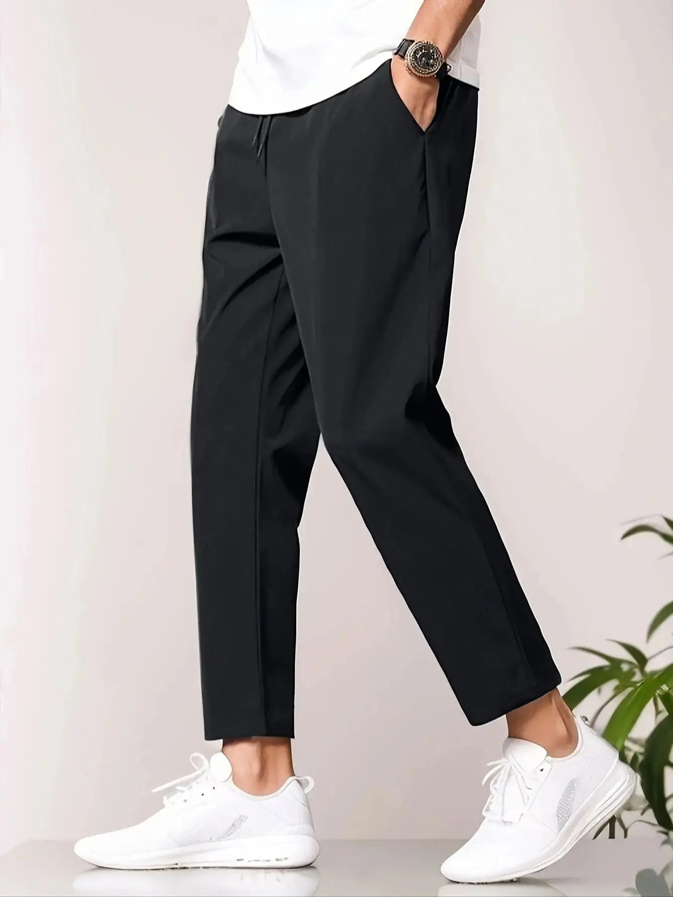 Rhett men's cropped tapered smart pants in Black, view 10
