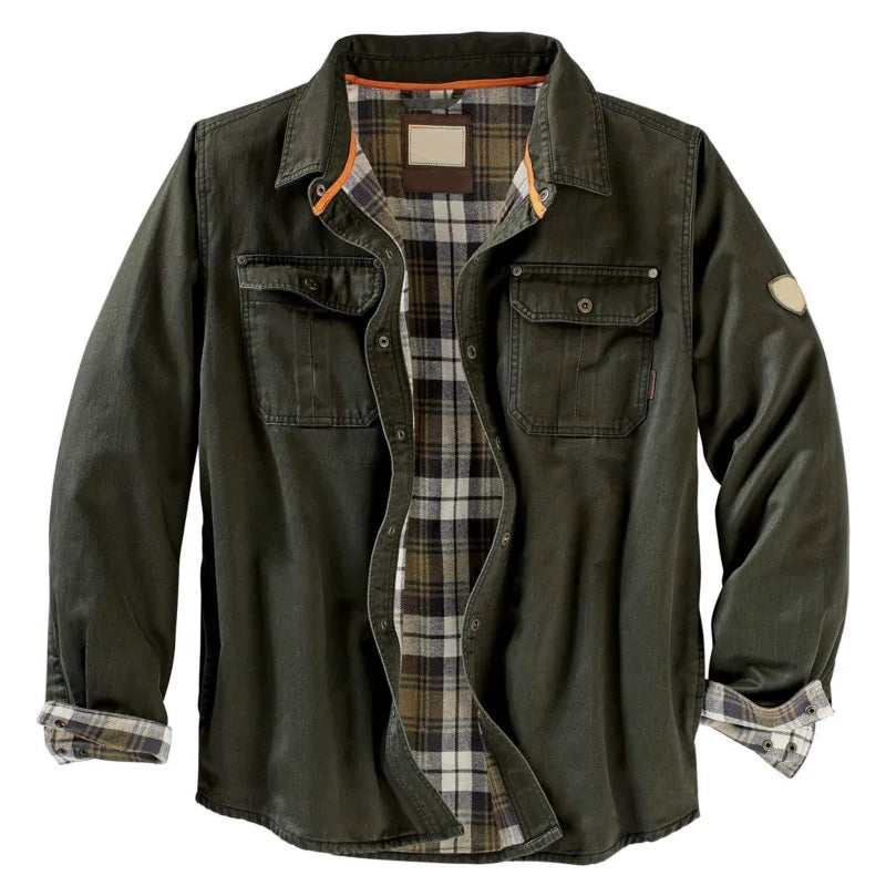 Gary men's plaid lined cotton shirt jacket in Green, view 4