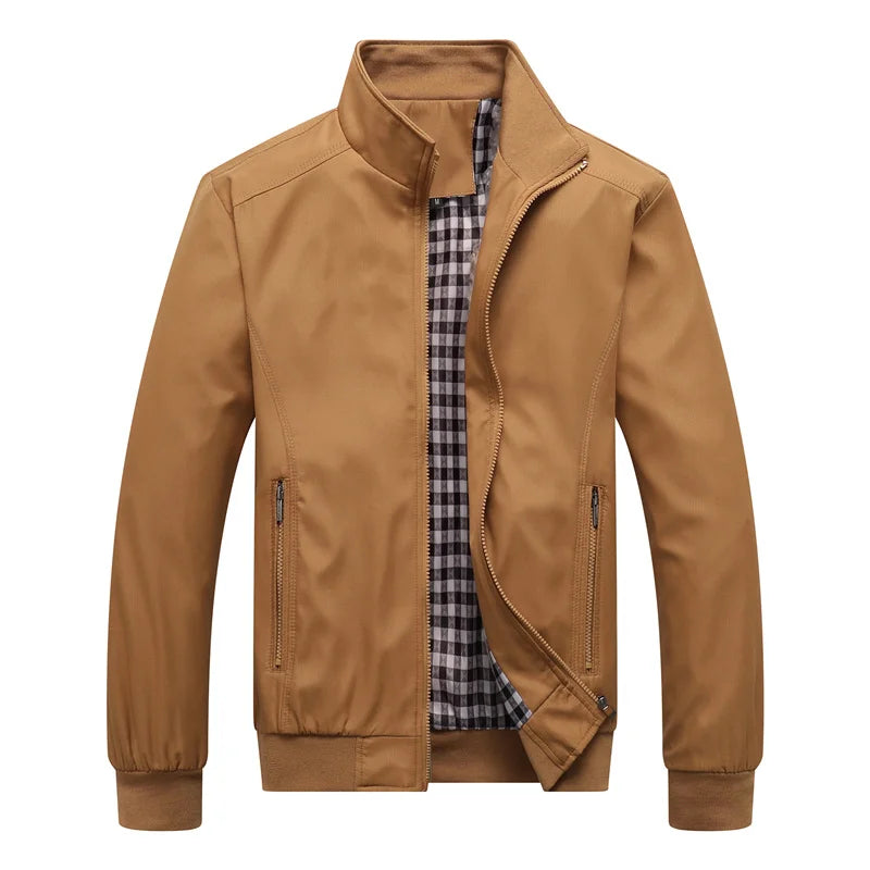 Marshall men's check lined Harrington jacket in Khaki, view 4