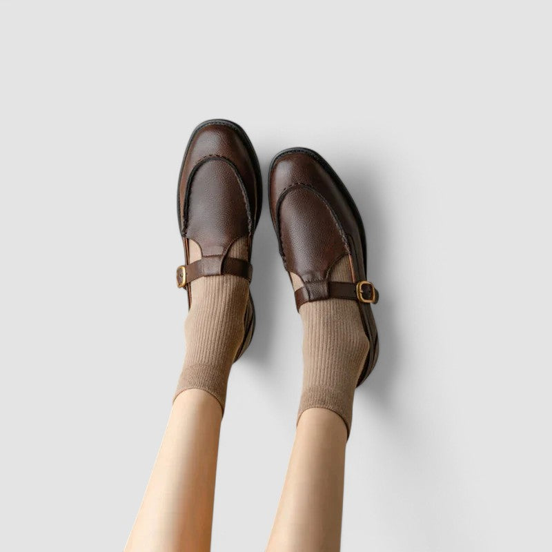 Marjorie moc toe T-strap Mary Jane shoes in Brown, view 2