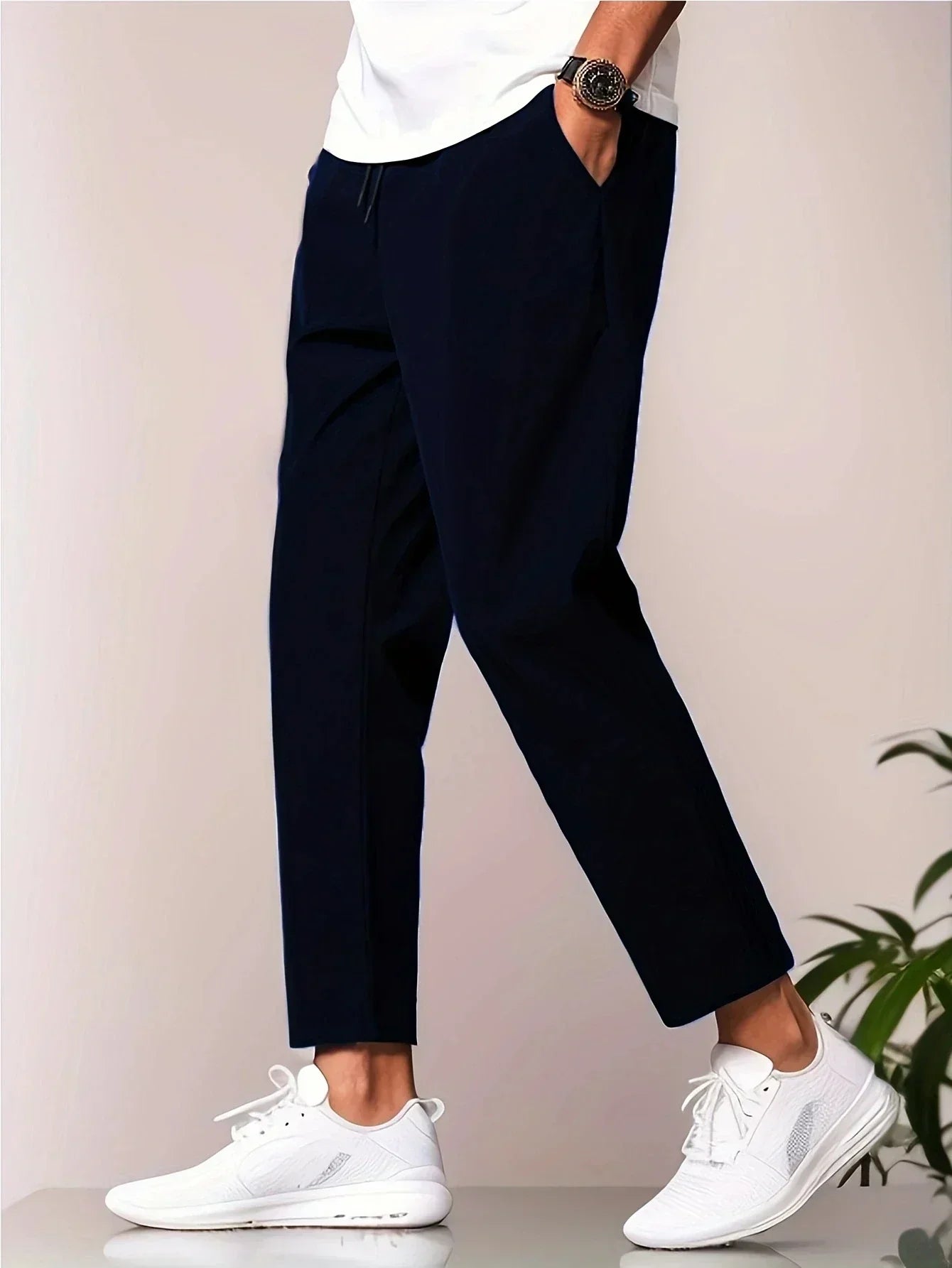 Rhett men's cropped tapered smart pants in Dark Blue, view 9