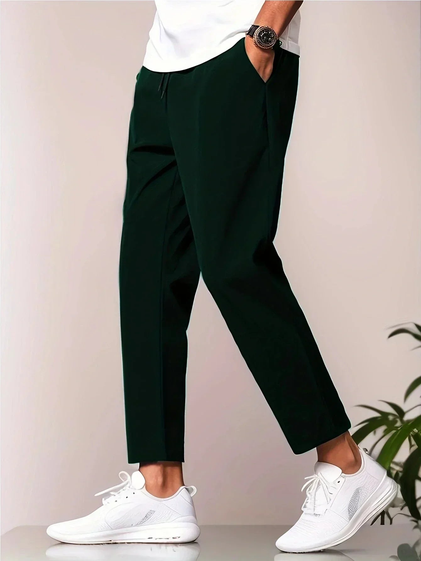 Rhett men's cropped tapered smart pants in Dark Green, view 8
