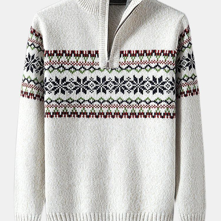 Finn | Geometric Print Half-Zip Christmas Sweater