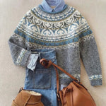 Victoria gray Fair Isle knit sweater, front view