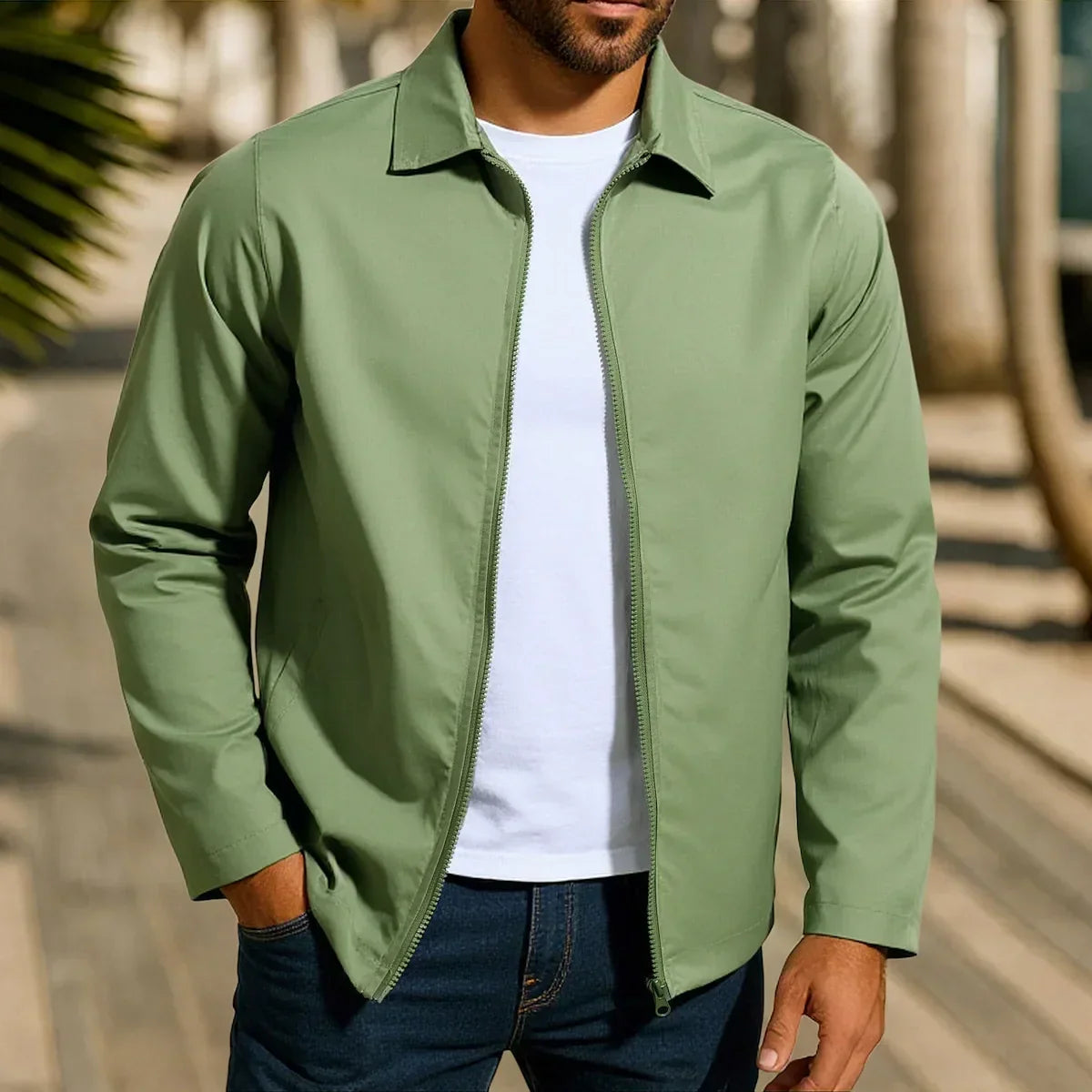 Luke men's casual zip shirt jacket in Green, view 4