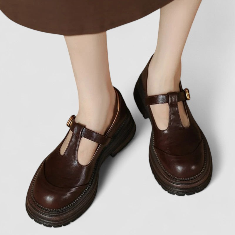 Allie chunky T-strap Mary Jane shoes in Brown, view 2