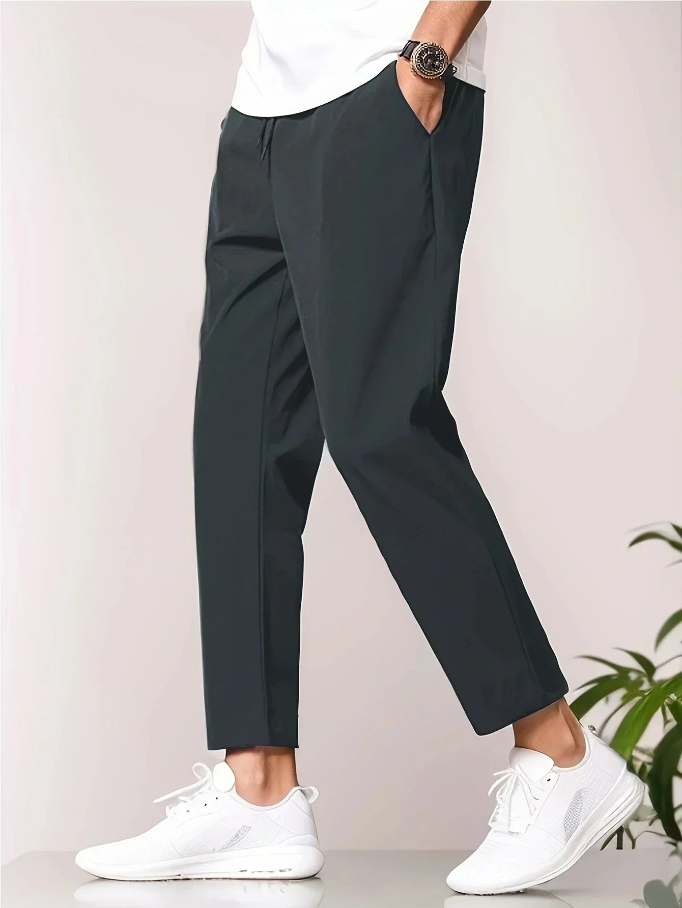 Rhett men's cropped tapered smart pants in Dark Gray, view 7