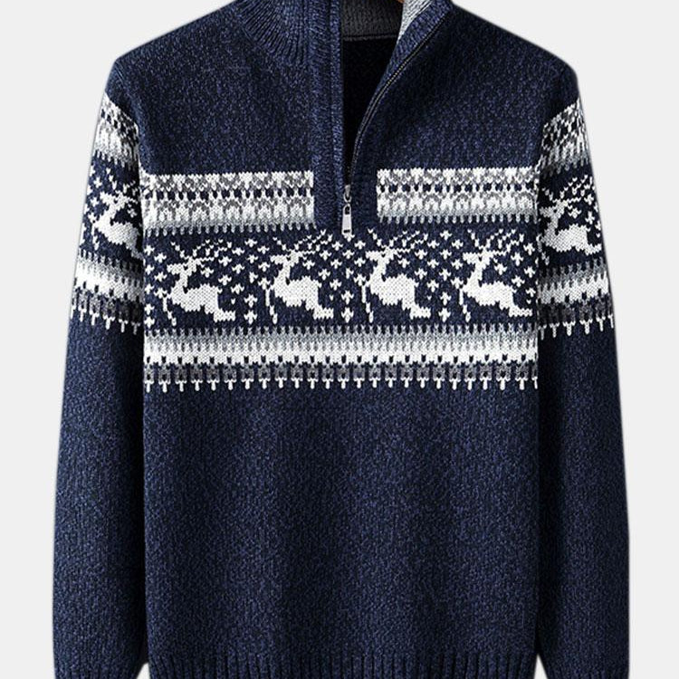 Harrison | Elk Print Half-Zip Christmas Sweater
