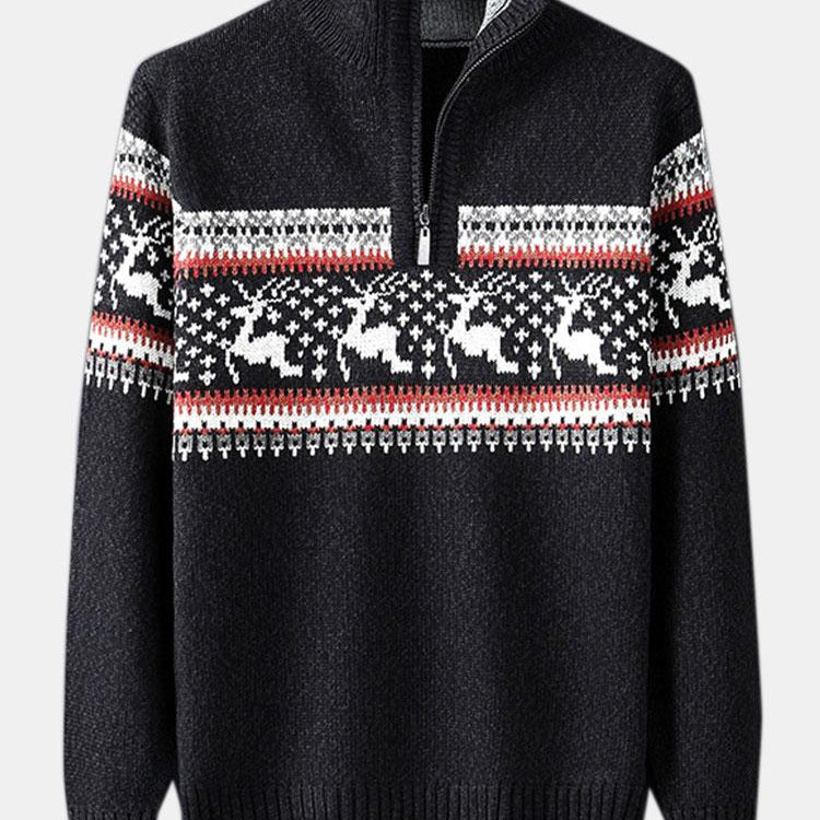 Harrison | Elk Print Half-Zip Christmas Sweater