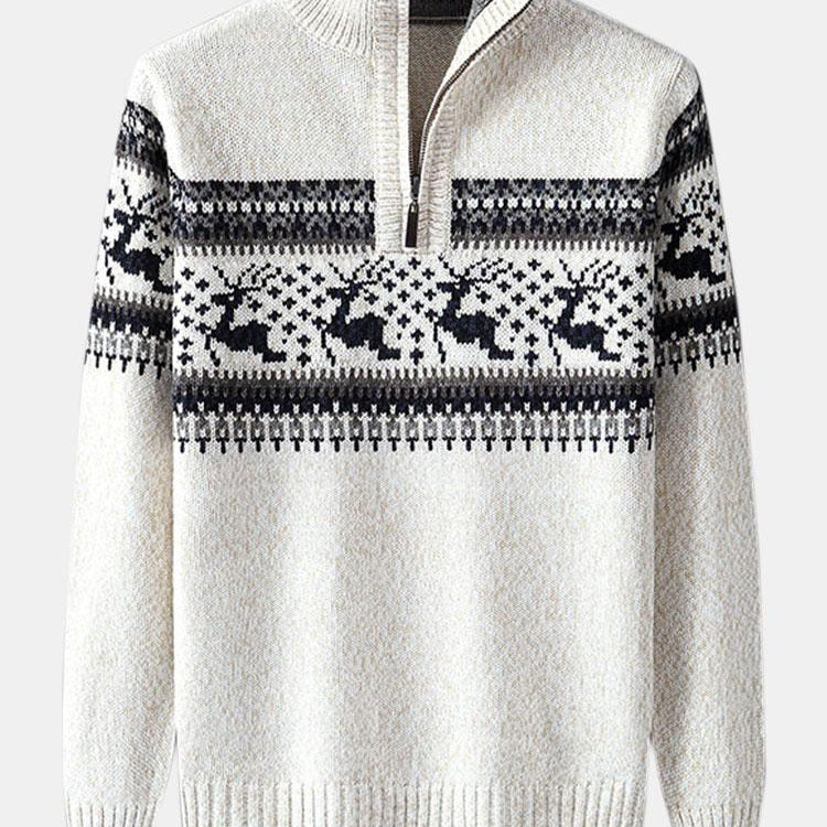Harrison | Elk Print Half-Zip Christmas Sweater