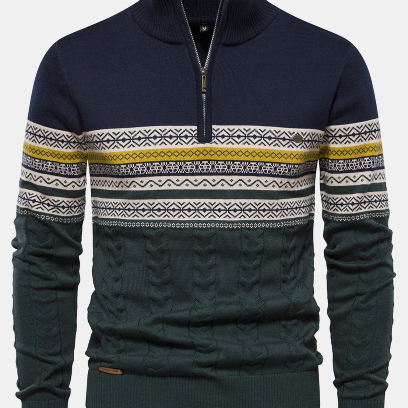 Lincoln | Contrast Pattern Jacquard Quarter-Zip Sweater