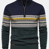 Lincoln | Contrast Pattern Jacquard Quarter-Zip Sweater