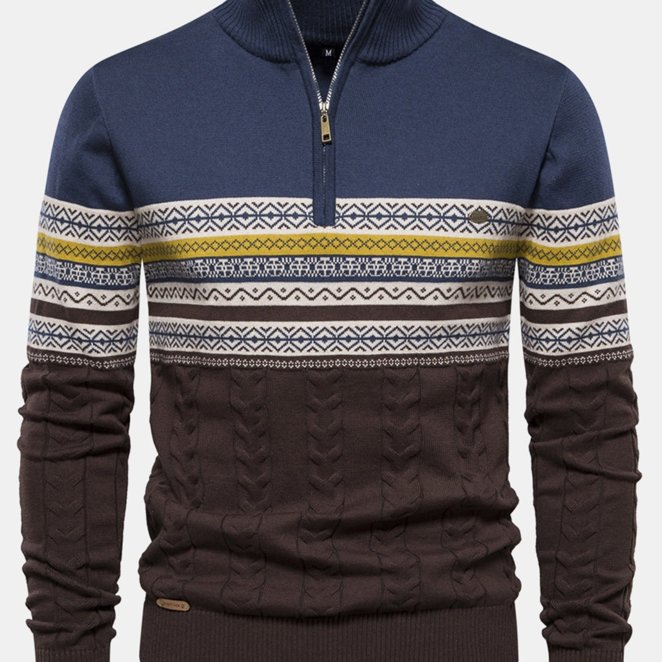 Lincoln | Contrast Pattern Jacquard Quarter-Zip Sweater