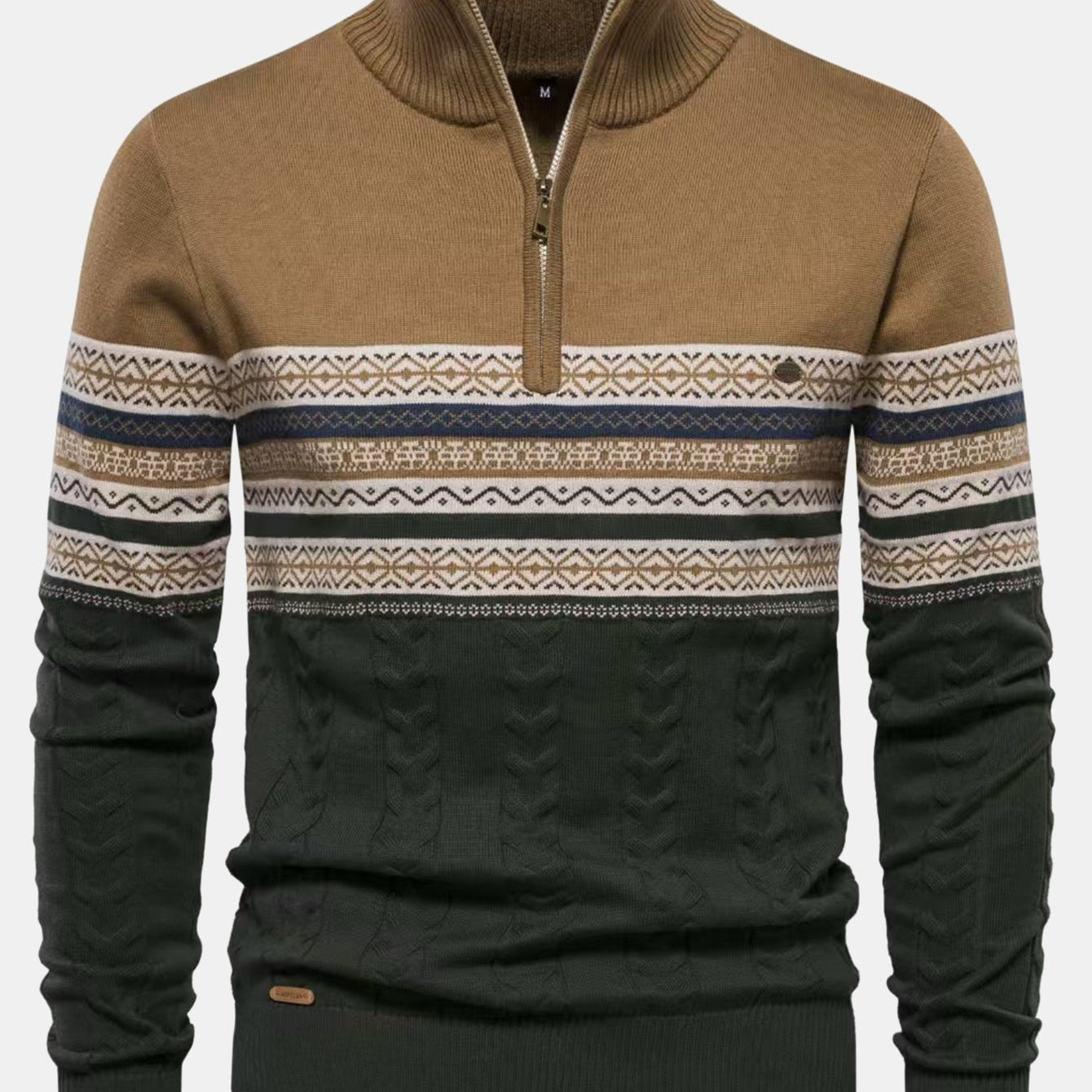 Lincoln | Contrast Pattern Jacquard Quarter-Zip Sweater