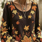 Vivian maple leaf pumpkin blouse in brown, front view