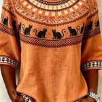 Sabrina Cat Geometric Blouse in orange, front view