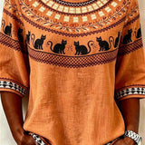 Sabrina Cat Geometric Blouse in orange, front view
