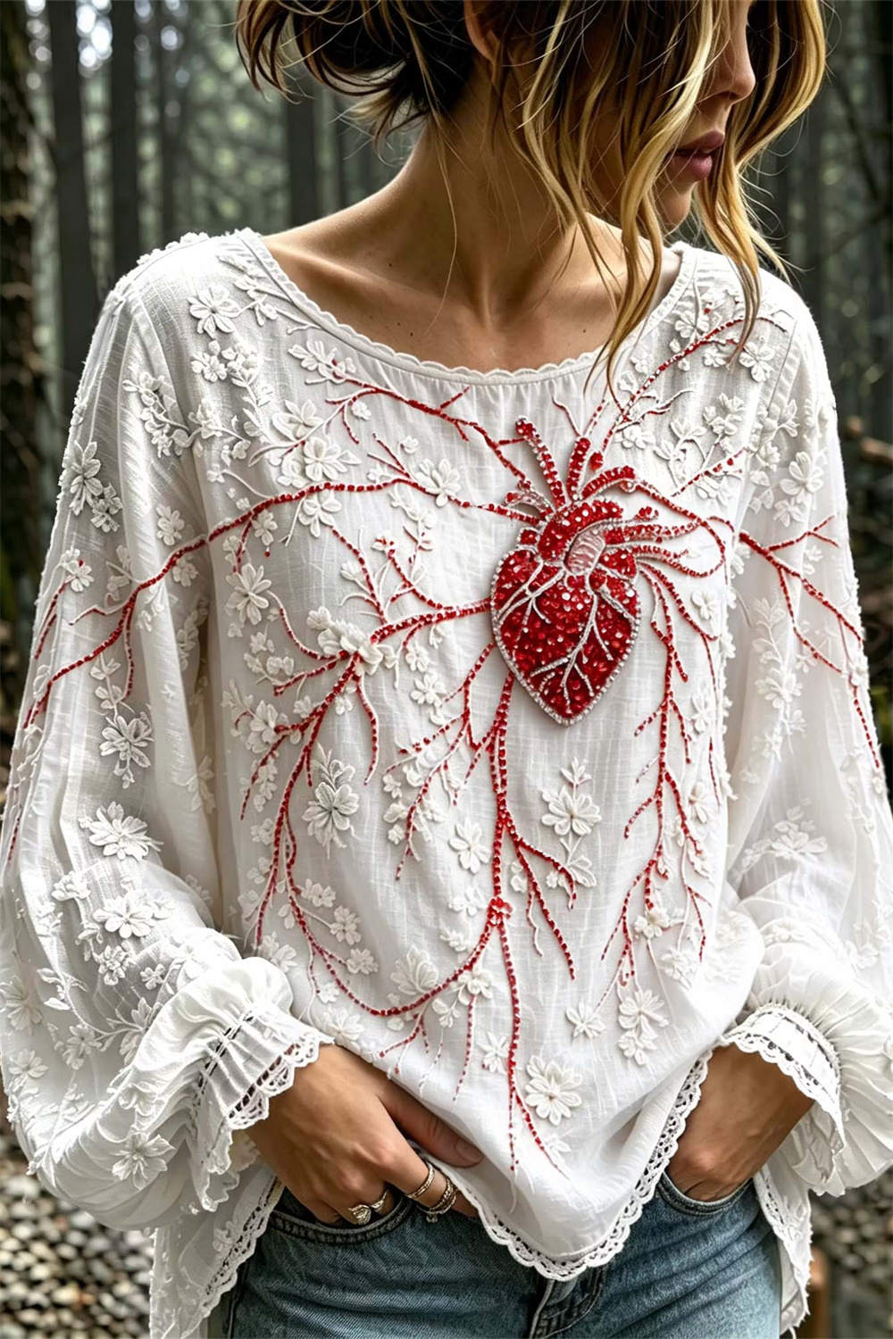 Serena Anatomical Heart Blouse in white, front view