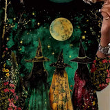 Melissa | Halloween-Inspired Multi Witch Moon Floral Print Round Neck Long Sleeve Blouse