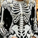 Mila skeleton floral blouse in black, white, front view