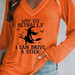 Sadie witch graphic v neck blouse in orange, front view