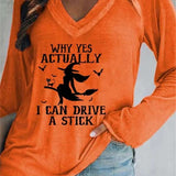 Sadie witch graphic v neck blouse in orange, front view