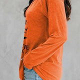 Sadie | Halloween-Inspired Orange Witch Letter Print V Neck Blouse