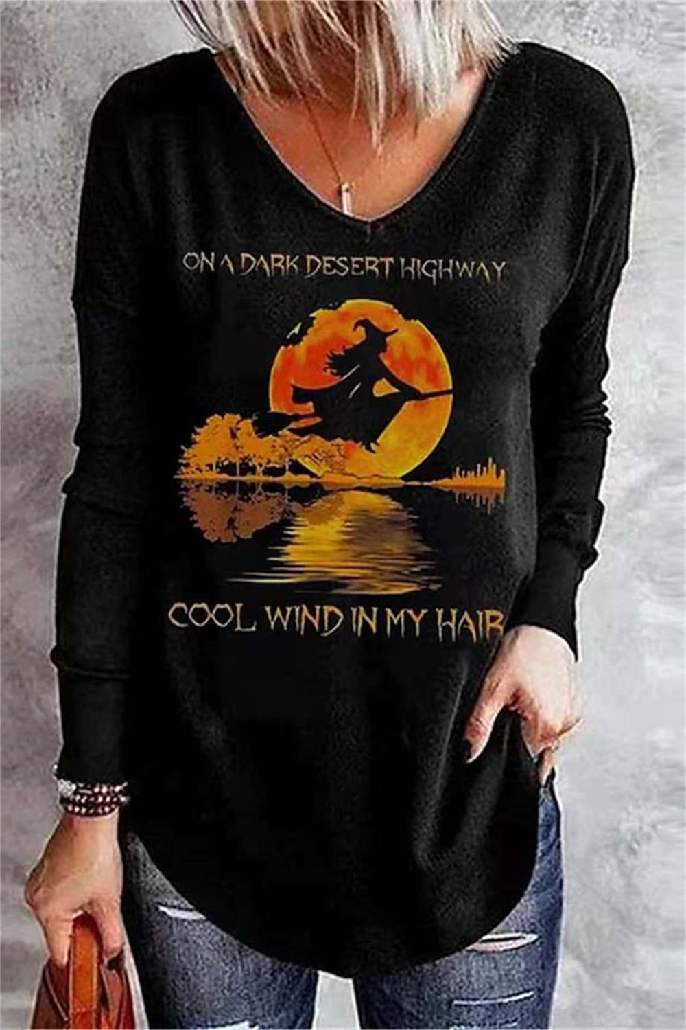 Tara Witch Moon V-Neck Blouse in black, front view