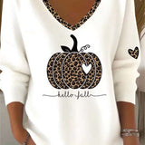 Elise leopard pumpkin v neck top in white, front view