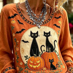 Amanda Black Cat Pumpkin Blouse in orange, front view