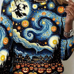 Daisy starry witch pumpkin blouse in blue, black, front view
