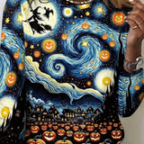 Daisy starry witch pumpkin blouse in blue, black, front view