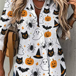 Elizabeth Ghost Pumpkin Print Shirt in white, front view