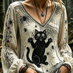 Maria Cat Spider V-Neck Blouse in beige, front view