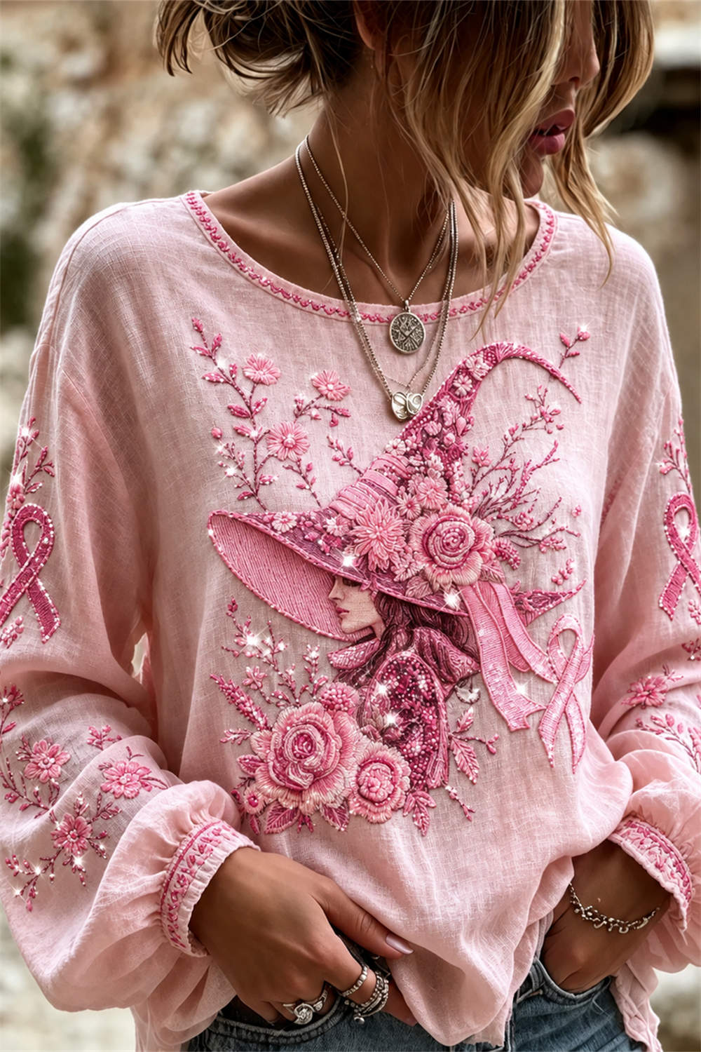 Teresa Pink Witch Floral Blouse in pink, front view
