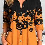 Hannah pumpkin collared blouse in black, orange, front view