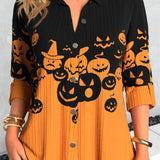 Hannah pumpkin collared blouse in black, orange, front view