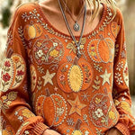 Greta Pumpkin Floral Star Blouse in orange, front view