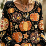 Emily floral pumpkin blouse in black, orange, front view