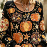 Emily floral pumpkin blouse in black, orange, front view